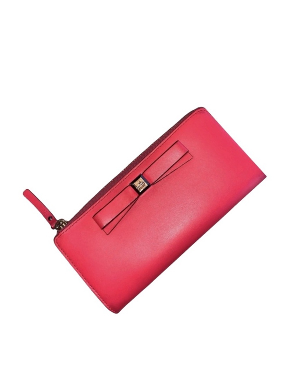 Kate Spade New York Sassy Pink Leather Wallet, Pockets/Slots, “Nisha Bow”.